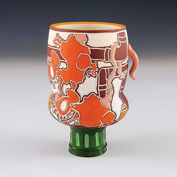Sewer Rat Teacup, 4 in. (10 cm) in height, sgraffito on porcelain. 