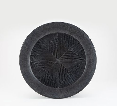 1 Platter, 11 in. (28 cm) in height, stoneware, terra sigillata, raku fired.