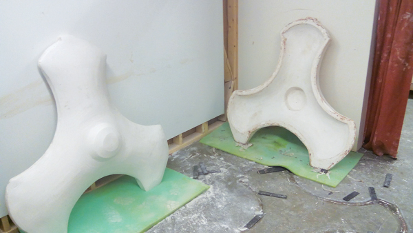 7 The two halves of the plaster mold were set up on foam and allowed to dry over several days.