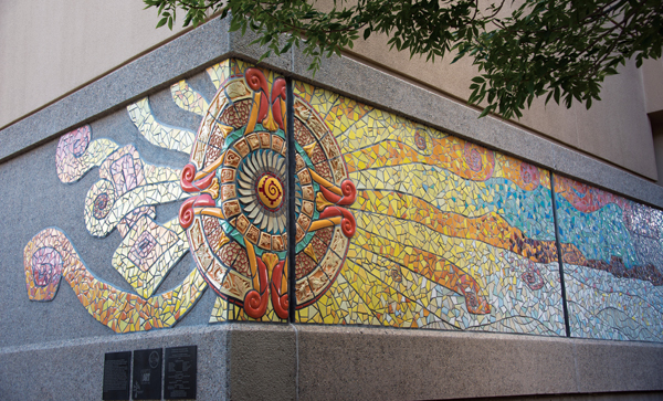 7 ALMA Summer Institute’s Radiant Sun, Enchanted Rain, 280 square feet (85 square meters), clay, glaze, mortar, and grout, 2011. Photo: Keith Scott. 