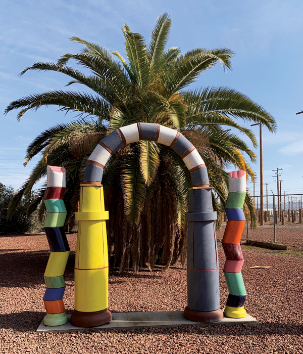 1 Mission Magic Arch, artist-fabricated, dried, glazed, and fired clay pipe; Mission Clay Pipe factory, Phoenix, Arizona, February 2020. 