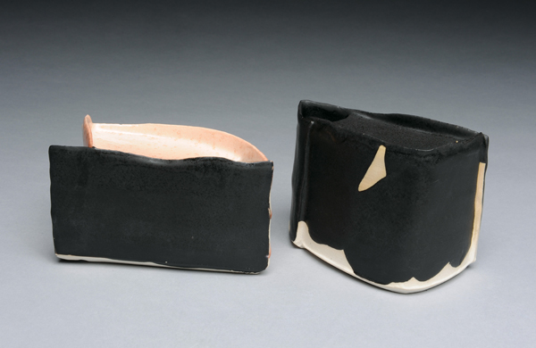 Rob Fornell’s pink angled katakuchi, 4 in. (10 cm) in width, stoneware, 2015.