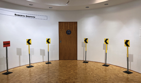 1 Roberta Griffith’s Street Stuff Series: Street Stuff-BUMP (gallery installation), 4 ft. 1 in. (1.3 m) in height (each), porcelain, steel, 2022.