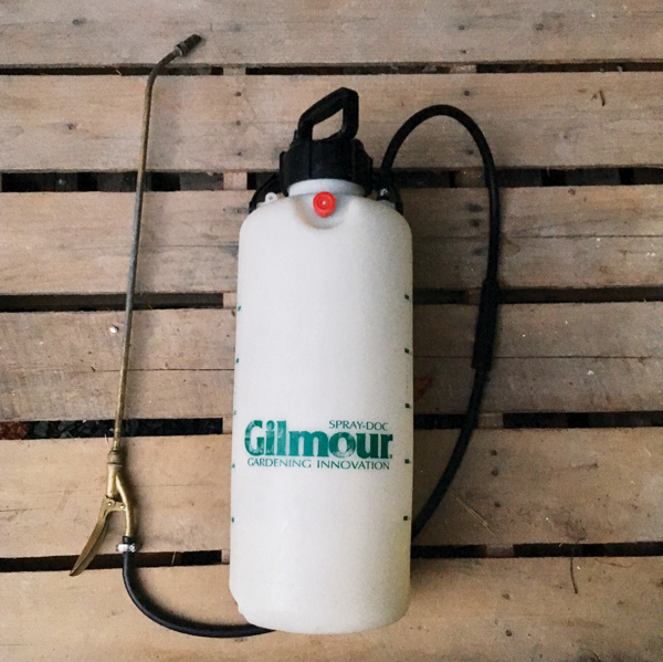 1 Teresa Pietsch uses a repurposed garden sprayer to spray her soda solution during firings. 