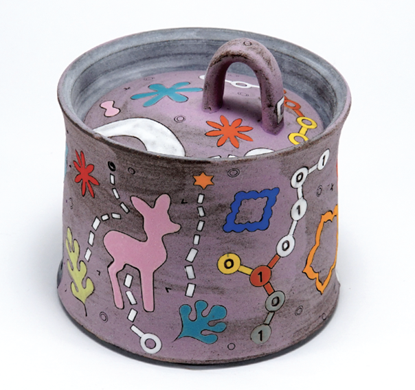 11 Purple Sugar Pot with Deer Motif, 4½ in. (11 cm) in height, stoneware, 2021. 