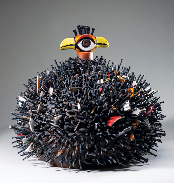 1 Sharif Bey’s Kiwi Bird #1, 14 in. (36 cm) in height, earthenware, mixed media, 2019. 