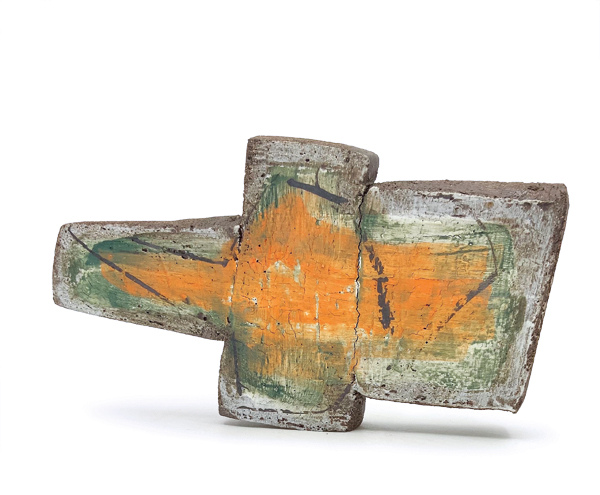 2 Vince Montague’s Teapot (Fault Lines), 13 in. (33 cm) in length, stoneware, slips, fired to cone 10 in reduction, 2021. 