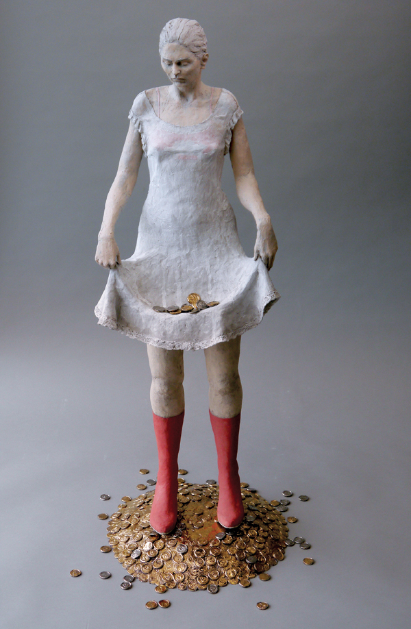 1 Coincidence (front view), 3 ft. 3 in. (1 m) in height, coil-built stoneware, engobe, underglaze, glaze, luster, 2019. 