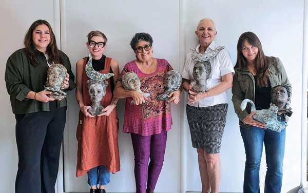 9 Kirsten Stingle Sculptural Sirens workshop at the IaRex l’Atelier International Artists Residency Exchange (from left to right): Carolyn Jordan, Kirsten Stingle, Dyane Janney, Gail Tabor, Kyle Reynolds. 