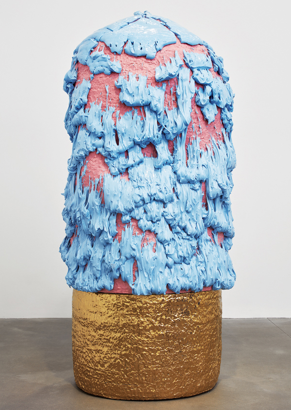 3 Takuro Kuwata’s Untitled, 9 ft. 4 in. (2.8 m) in height, porcelain, glaze, pigment, steel, gold, lacquer, 2016. Courtesy: Alison Jacques, London. Copyright Takuro Kuwata. Photo: Robert Glowacki. 
