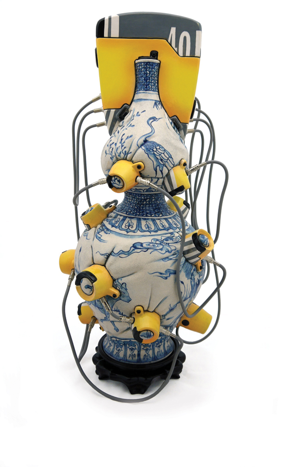 Brendan L.S. Tang’s Manga Ormolu ver. 4.0-n, 24½ in. (62 cm) in height, ceramics, mixed media, 2012.
