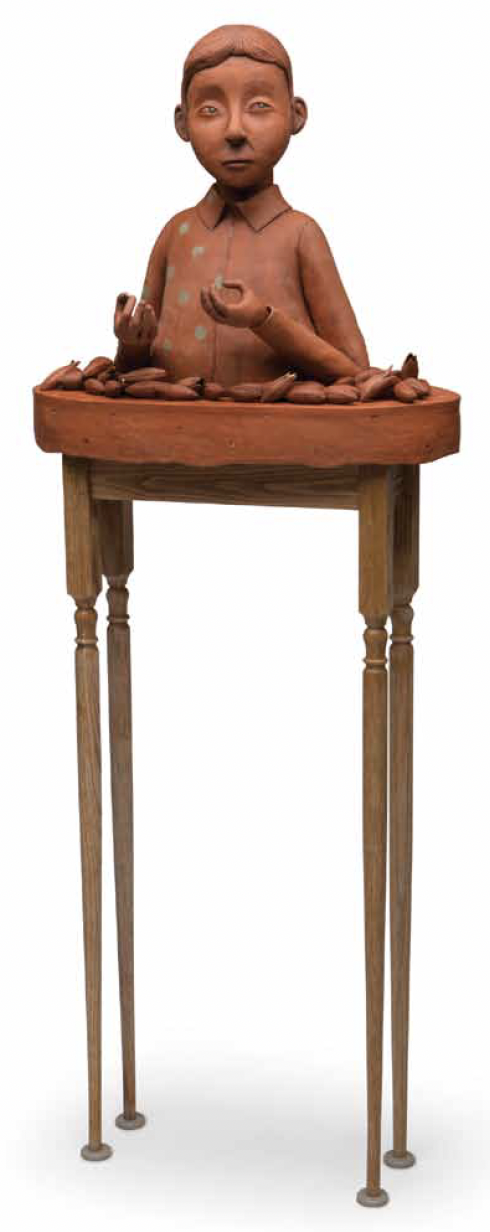 The Littleness of Faith, 15 in. (38 cm) in height, handbuilt earthenware, glaze, fired to cone 03, luster, 2015. 