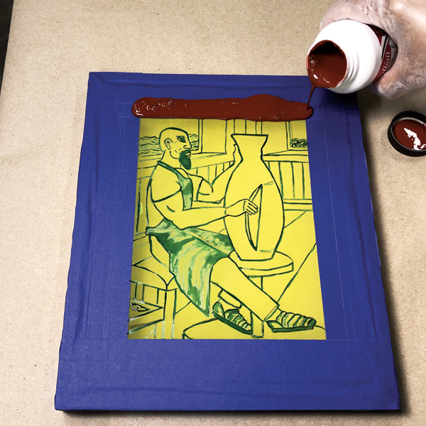 5 Pour a bead of screen filler onto the same side of screen as the drawing fluid.