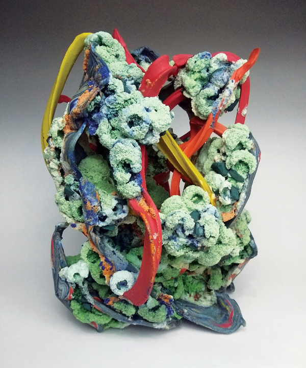 22 Michael Ware’s Mr. Before, 14 in. (36 cm) in height, colored porcelain, glaze, fired to cone 6 in oxidation, 2021.