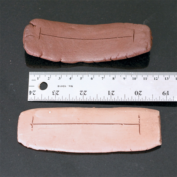 4 Fire the tile and re-measure the line. This clay body shrank about 14%. 