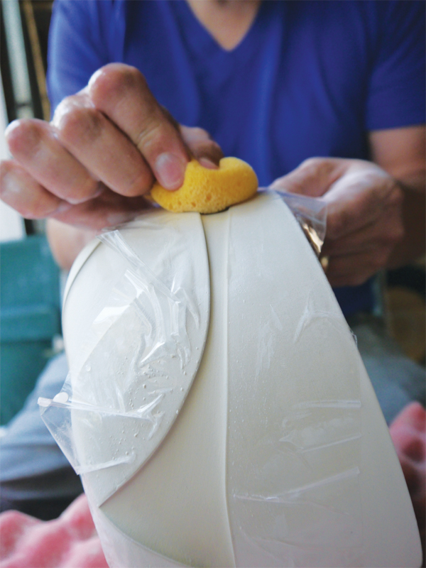 7 Etch to the desired depth—approximately half the thickness of the piece.