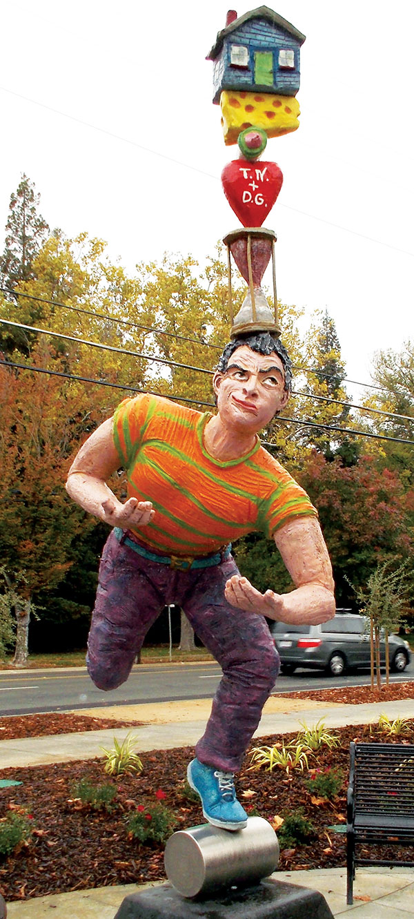 4 Balancing Act, Too, painted bronze, 1993. Public commission at Plaza Cervantes, Sacramento, California. 