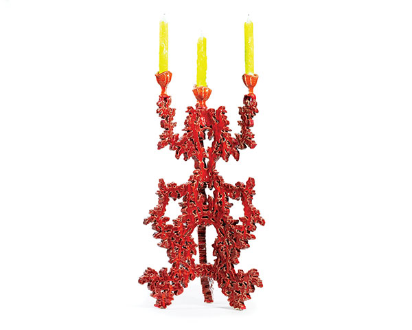 14 Andrea Marquis’ candelabra, 21 in. (53 cm) in height, stoneware, fired to cone 2 in oxidation. 