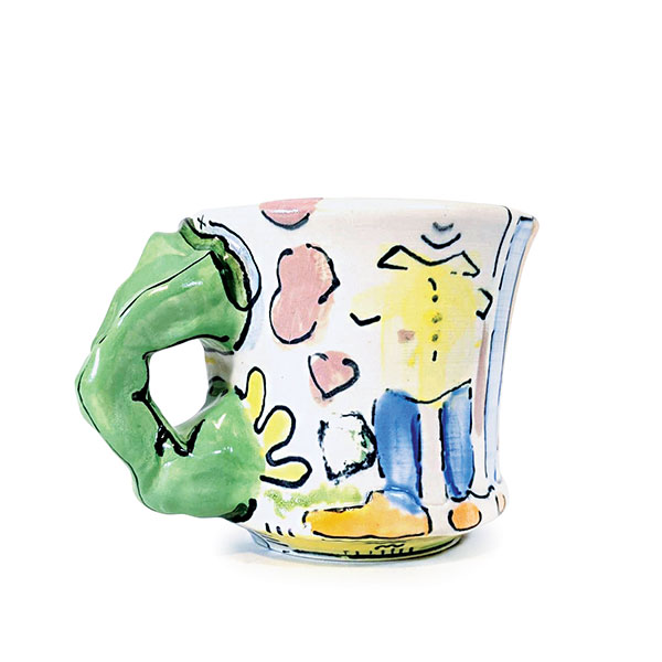 19 Kathleen Pittorf’s Miscellaneous Mug Handled Green, 4 in. (10 cm) in width, stoneware, fired to cone 6 in an electric kiln.