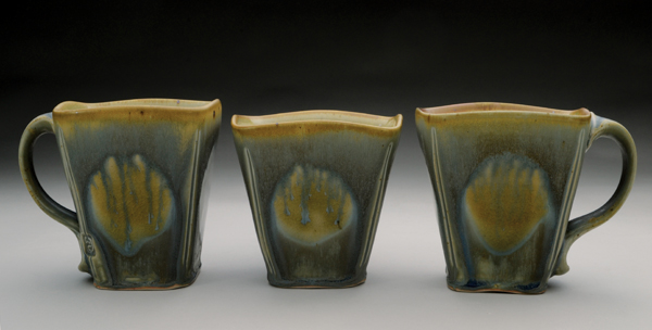 3 Square mug set, 5¼ in. (13 cm) in width, wheel-thrown and altered stoneware, glaze, fired to cone 10 reduction in a gas kiln, 2017.