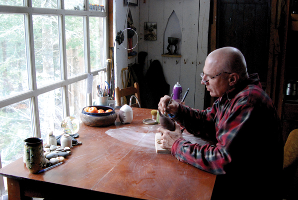 2 Tim Christensen working in his studio in Roque Bluffs, Maine. Photos: Penny Guisinger.