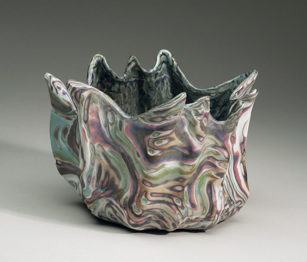 Wind and Trees, 8 in. (20 cm) in length, pinched colored porcelain, fired to cone 10 in gas reduction, 2015. Photo: Al Karevy.