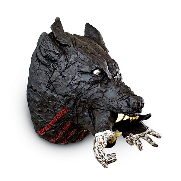 7 Wolf (Ta’-sha) Leads the Caddo People Out of Darkness, 20 in. (51 cm) in length, stoneware, glaze, 2018. 