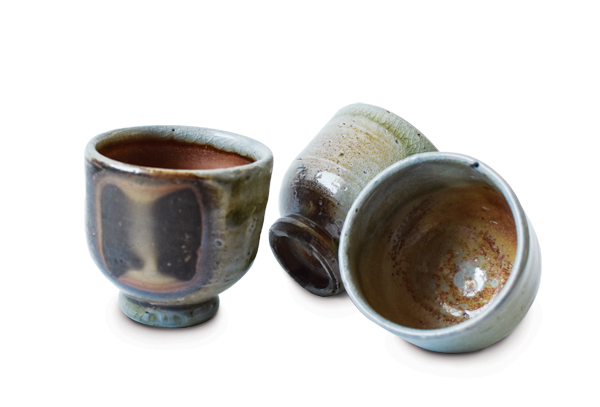 6 Cups, 2½ in. (7 cm) in height, local clay, natural ash glaze, wood fired to cone 12, 2016.