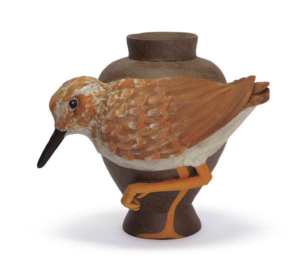 Least Sandpiper Vessel, 7 in. (17.8 cm) in height, ceramic, slip, underglaze.
