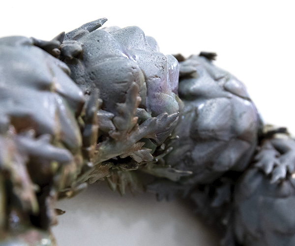 4 Harvest Wreath: Spring (detail), 19 in. (48.3 cm) in diameter, earthenware, fired in oxidation to cone 04, 2023.