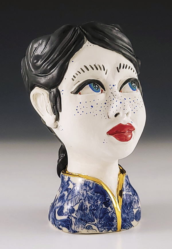 7 Taylor Robenalt’s Bubbly Boo Looking At You, 6¼ in. (15.9 cm) in height, porcelain, underglaze, glaze, luster, 2025.