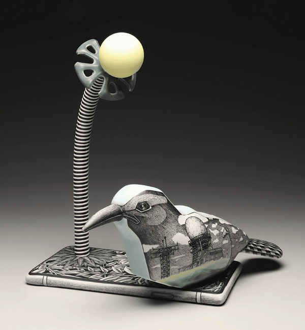 1 Jason Walker’s Nesting with the Socials, 15 in. (38 cm) in height, porcelain, 2021.