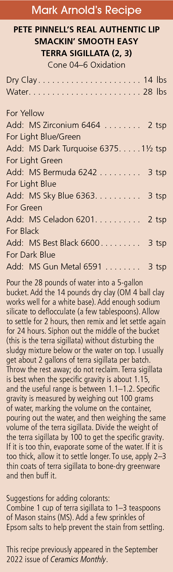 Mark Arnold's Recipe: Pete Pinnell’s Real Authentic Lip Smackin’ Smooth Easy Terra Sigillata