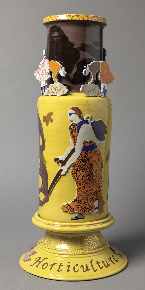 2 Charlotte Hodes’ Horticulture, earthenware, colored slip, hand-cut enamel transfer, 2025.