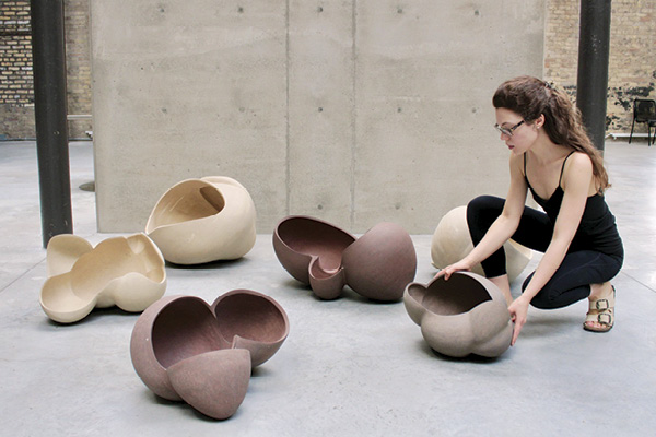 2 Zoë Powell preparing pieces in the Magnolia series for a photo shoot.