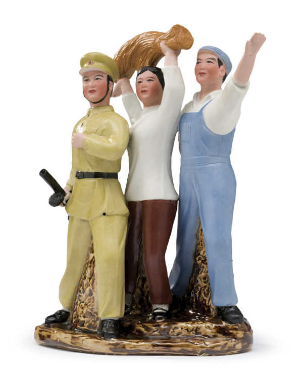 1 Jingdezhen Sculpture Factory, Worker, Peasant, and Soldier, 13½ in. (34.3 cm) in height, ceramic.