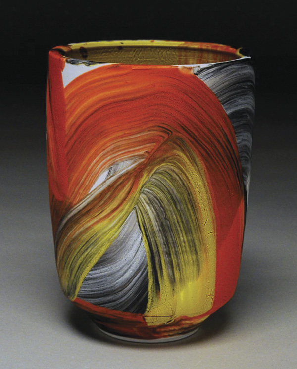 3 Nicholas Bernard’s vessel, 7½ in. (19.1 cm) in height, wheel-thrown earthenware, colored slips, 2025.
