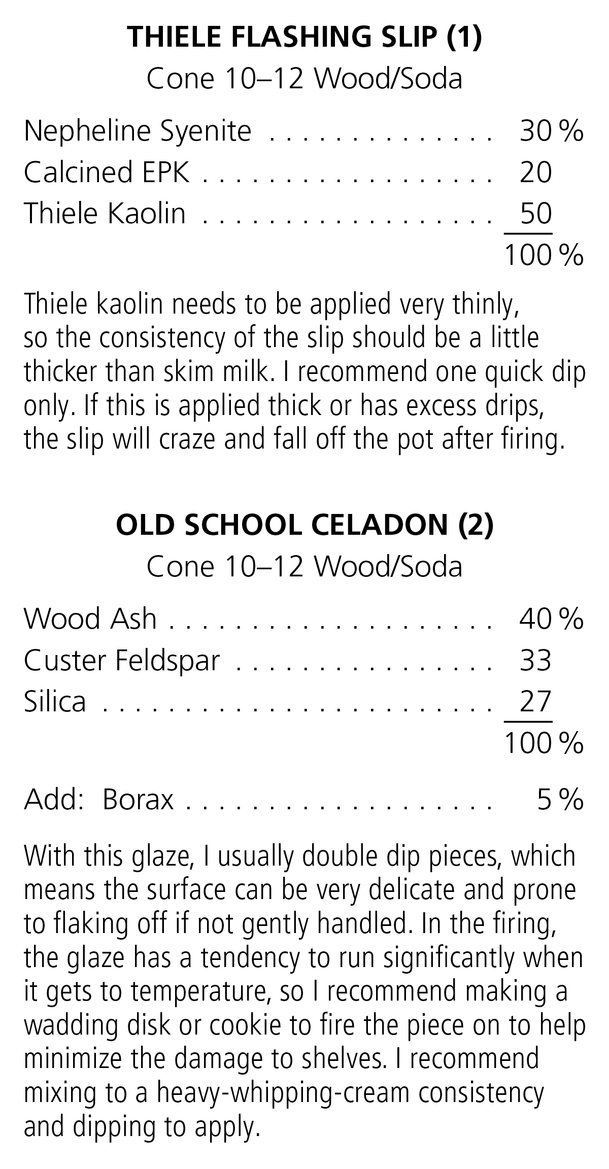 Thiele Flashing Slip and Old School Celadon recipes