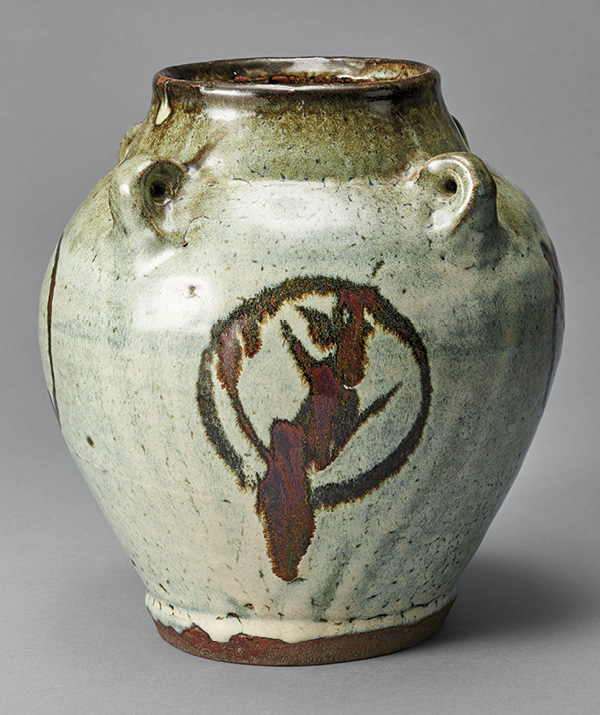 2 Hamada Shoji’s oval vase, 18 in. (45.7 cm) in height, stoneware, glaze, 1970.