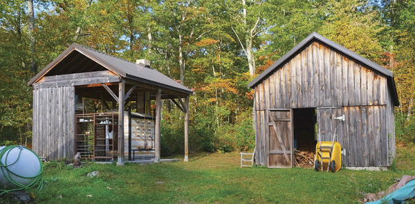 2 The soda kiln on the left and the wood firing kiln shed on the right.