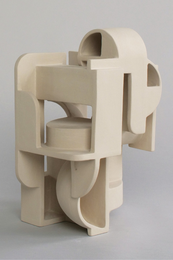 3 Constructed Vessels, wheel-thrown and assembled stoneware, sand engobe, 2021. Photo: Nic Eames.