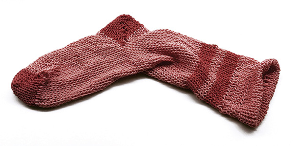 2 Jeremy R. Brooks’ My Cup Runneth Over (Pink Sock), 10 in. (25 cm) in length, knit colored porcelain, fired to cone 5 in oxidation, 2021.
