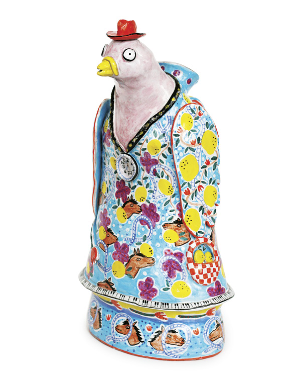 3 Michelle Im’s Lemon Herder, 20 in. (51 cm) in height, handbuilt earthenware, fired to cone 03, 2023.