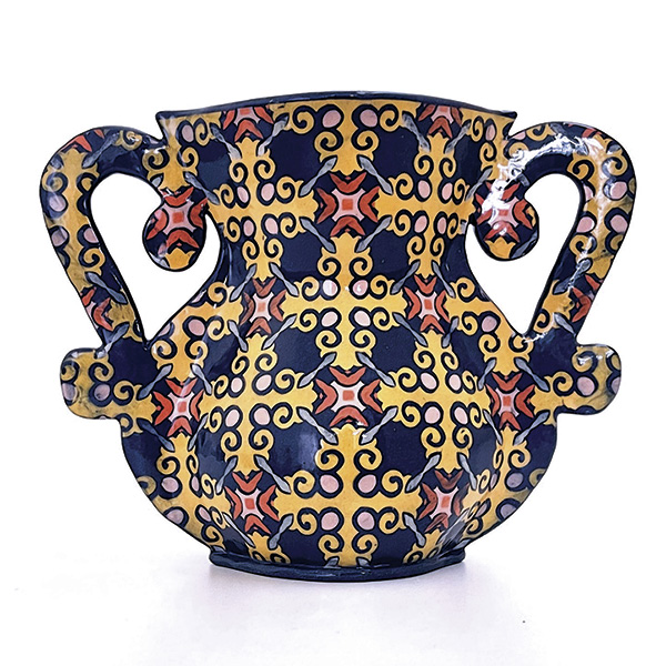 1 Heidi Tarver’s Midnight Blue, 7 in. (18 cm) in width, hand-colored and printed stoneware, 2023.