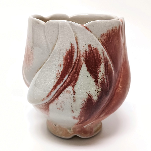 2 Stacy Larson’s Floral Cup, 4 in. (10 cm) in height, porcelain, soda fired to cone 6, 2023.