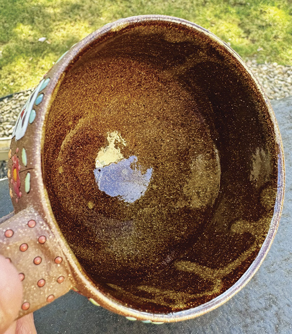 1 Audra Doughty’s mug, Standard Clay’s 308 Brooklyn Red Clay, lined with Maggie’s Honey Yellow glaze.