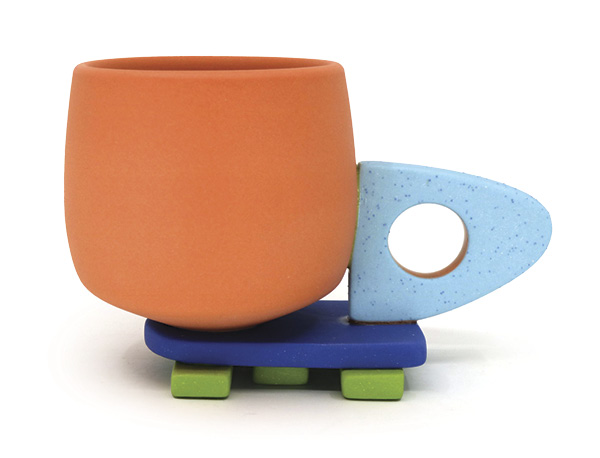 10 Chris Alveshere's Orange Sculptural Mug, 5 in. (12.7 cm) in width, colored porcelain, handmade grog, fired to cone 9, 2025.