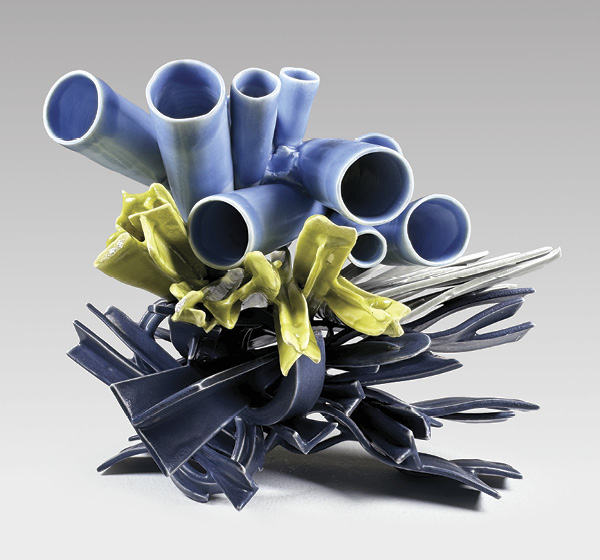 Brian Boldon's June Manifest, 12 in. (30.5) in width, handbuilt and 3D-printed porcelain, glaze, fired in oxidation to 2200°F (1204°C), 2024.