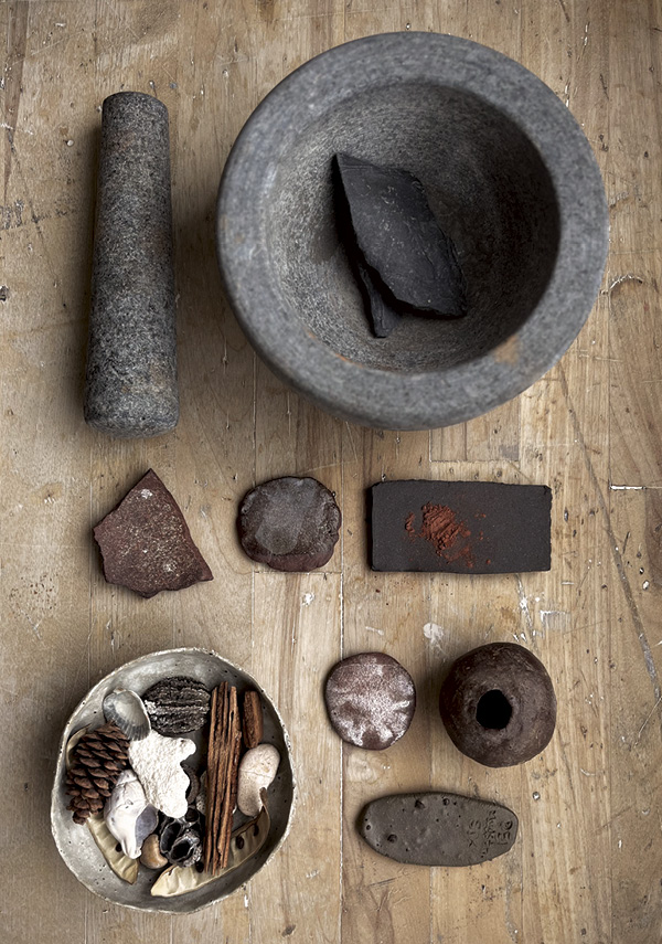 10 Some of Cormier’s tools and test pieces arranged laid out in her studio.