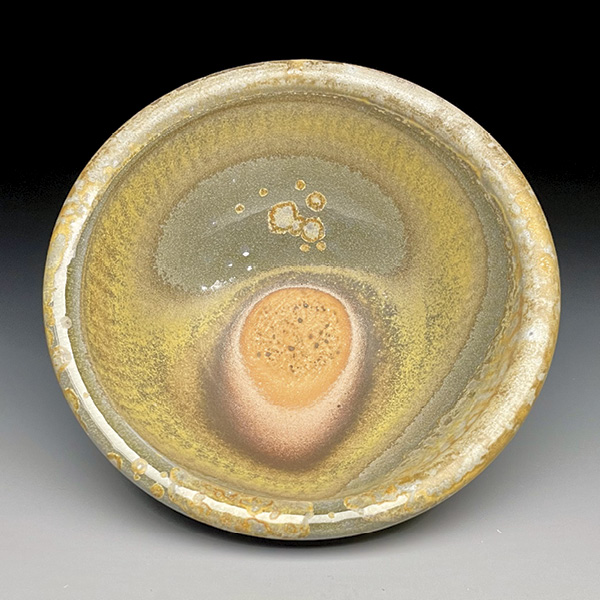 2 Jesse Jones’ bowl, 6 in. (15.2 cm) in diameter, wheel-thrown White Rose Porcelain, fired in the Pleasant Hill Pottery Anagama for 108 hours, 2023.
